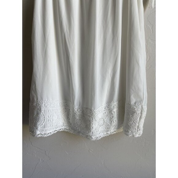 Lulus Size Medium White Off the Shoulder Shift Mini Dress Tie Sleeves Crochet La - Picture 10 of 10